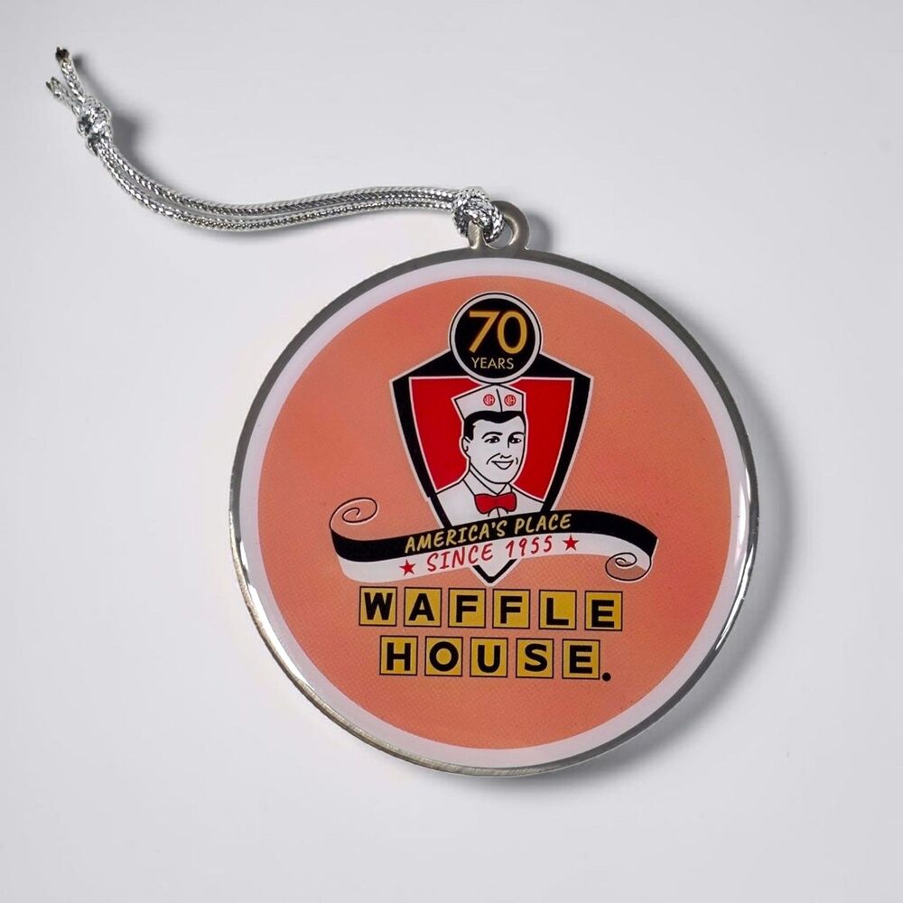 Waffle House 70th Anniversary Christmas Ornament Metal Round 2.5" Collectible